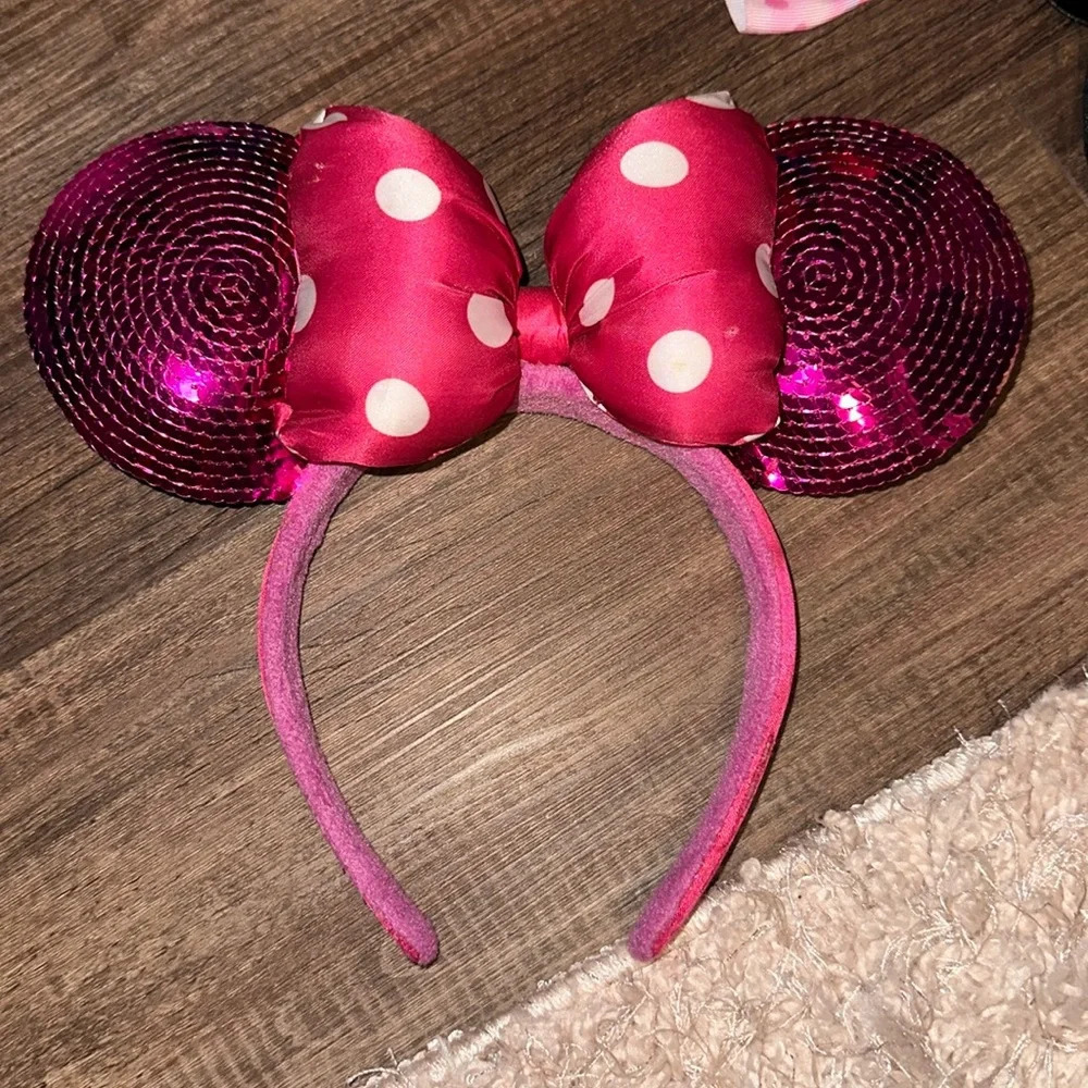 Disney Parks Minnie Mouse Ears Mickey Pink Sequin Polka Dot Bow One Size